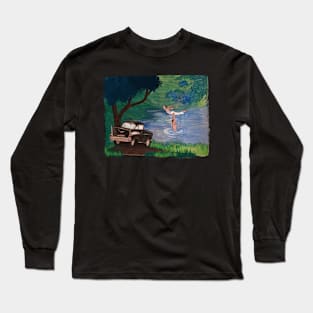 Iconic Dirty Dancing Lake Lift Scene Illustration Long Sleeve T-Shirt
